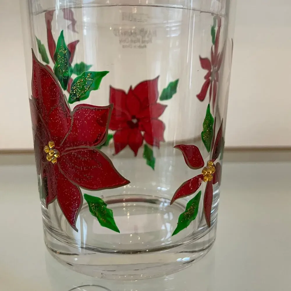Clear Glass Christmas Poinsettia Storage Canister Cookie Jar 7.5x4 Holiday NEW